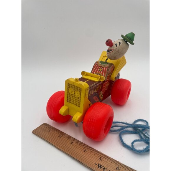 Vintage Fisher-Price Jalopy Pull Toy Clown Car With Red Wheels & String Pull - Picture 3 of 5